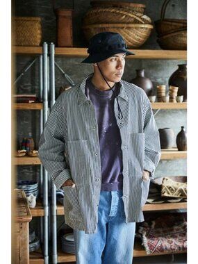 Orslow Hickory Stripe Utility Coverall Jacket Size 4